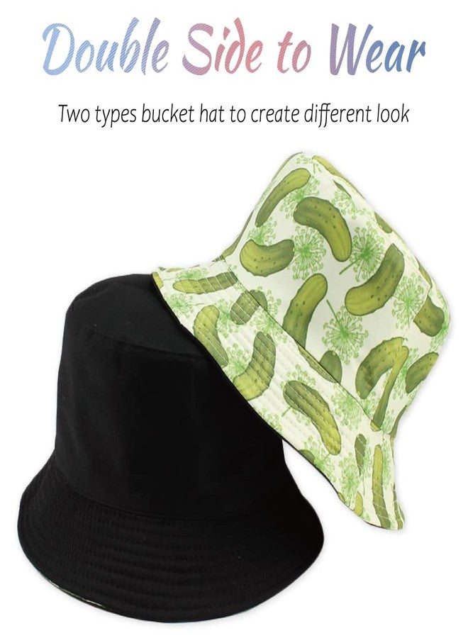Gadfary Reversible Bucket Hat for Women Summer Travel Fisherman Cap, Girls Cute Double Side Wear Bucket Cap (Cucumber) - Image 2